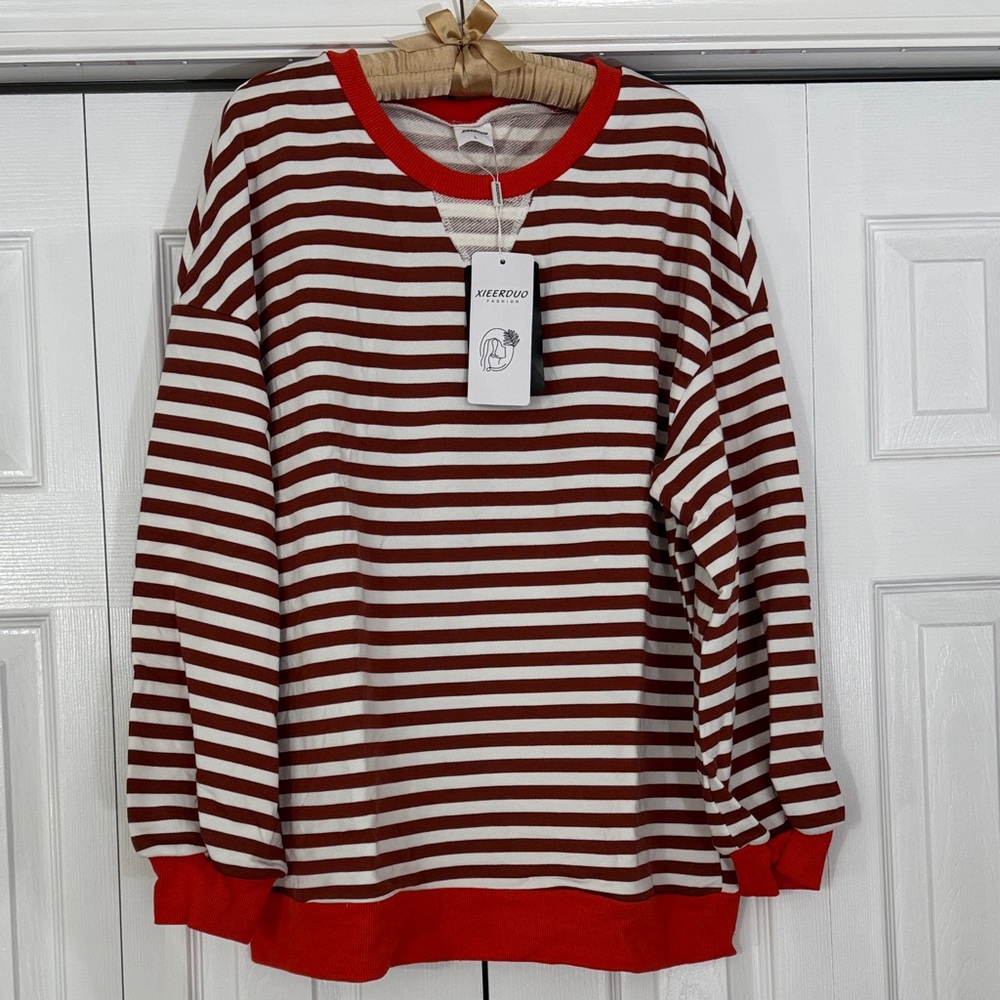 NWT Brown and White Striped Sweatshirt